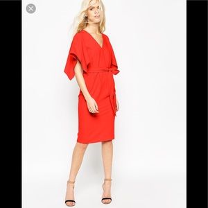 ASOS Kimono Sleeve Belted Midi Dress Blood orange